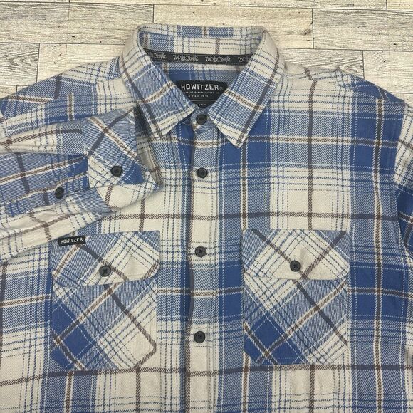 Howitzer Shirt Mens L Blue Plaid Flannel Arm Patch Outdoor Shacket We The People - Picture 1 of 8